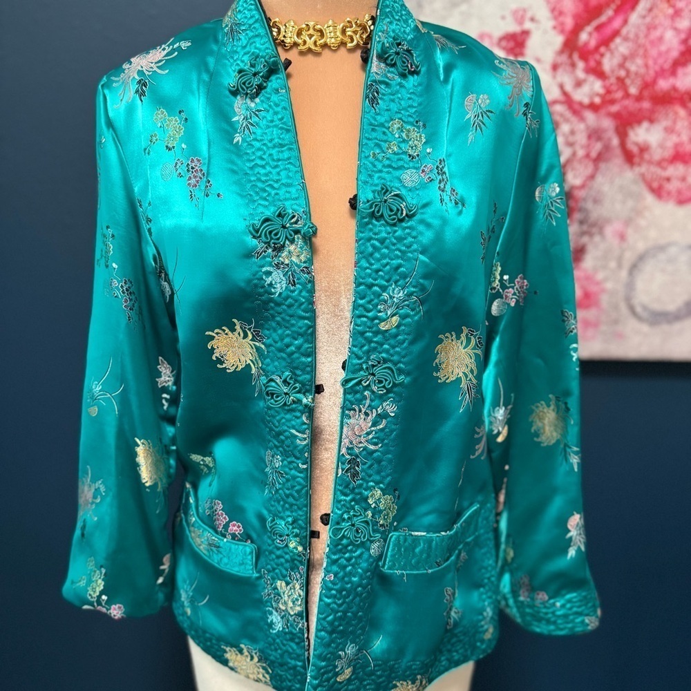 Peony Teal/Black Reversible Floral Women's Jacket M - Picture 7 of 9